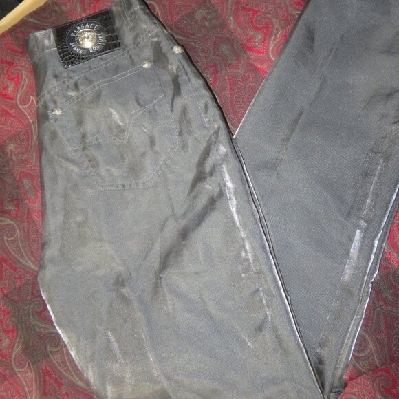 Versace Jeans Couture Straight Leg Cotton Shimmer Jeans Pants 30 44 Italian US 8 - Picture 1 of 7